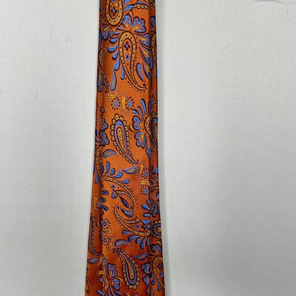 Blair Underwood Mens Neck Tie 3 ½” Rust Orange & Blue Paisley 100% Silk Handmade - Picture 7 of 10